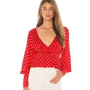 Tularosa | Amber Top Blouse Polka Dot Deep V-neck Date Red White Revolve XS